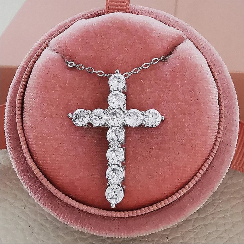 New Women Men 925 Silver Diamond Cross Necklace - Picture 5 of 5